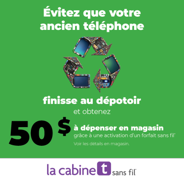 Évitez que votre ancien téléphone finisse au dépotoir et obtenez 50 $ * icon